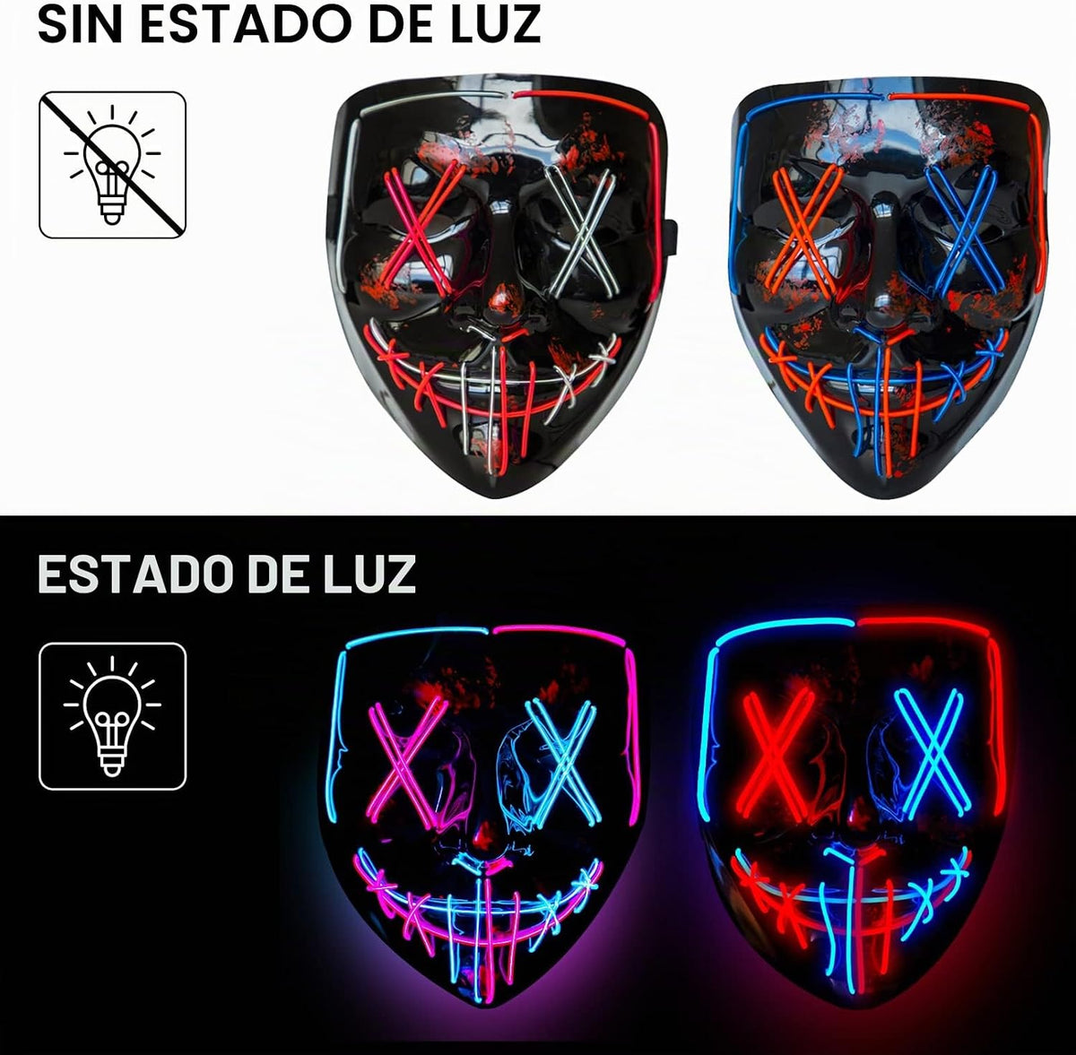 Poptrend - Máscara de Halloween con luz LED, máscara de miedo para...