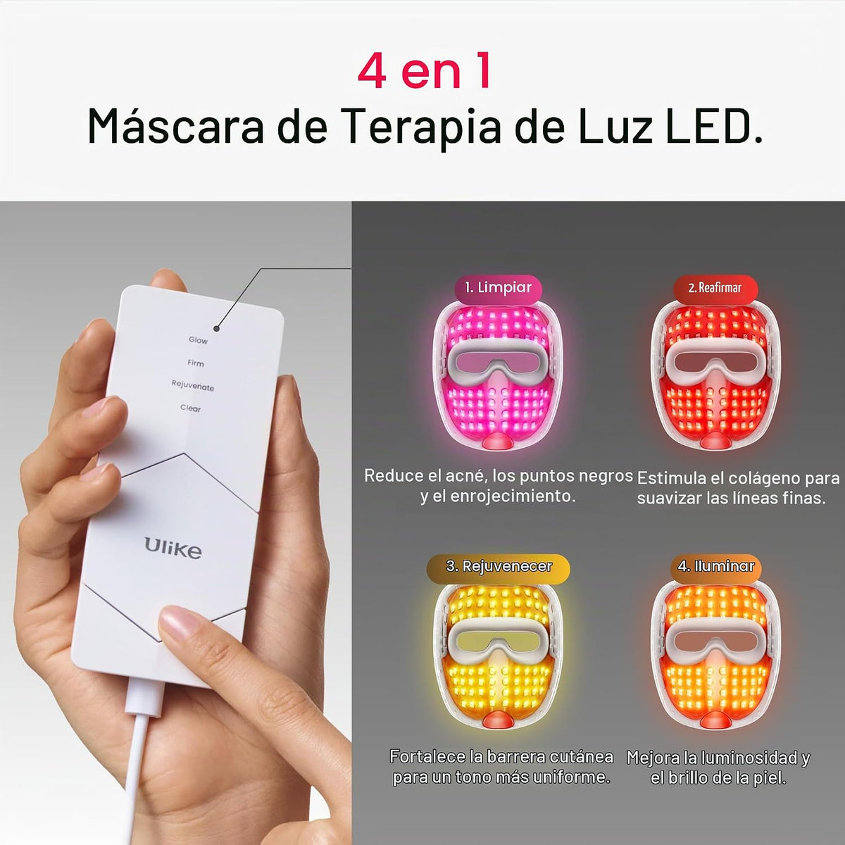 Máscara de terapia de luz roja Ulike para rostro, cobertura facial...