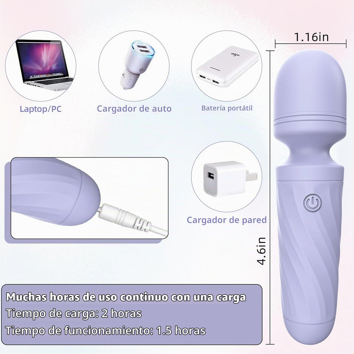 KINGWAND - Mini varita masajeadora impermeable, 10 vibraciones (gri...