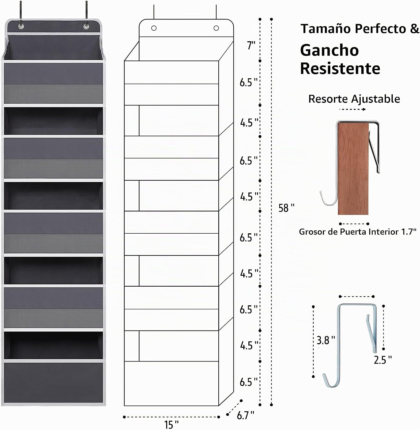 TYMENSH Organizador para colgar sobre puerta con 5 bolsillos grande...