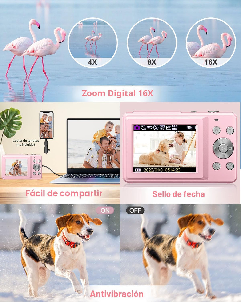 Lecran Cámara digital, FHD 1080P - Cámara de apuntar y disparar par...