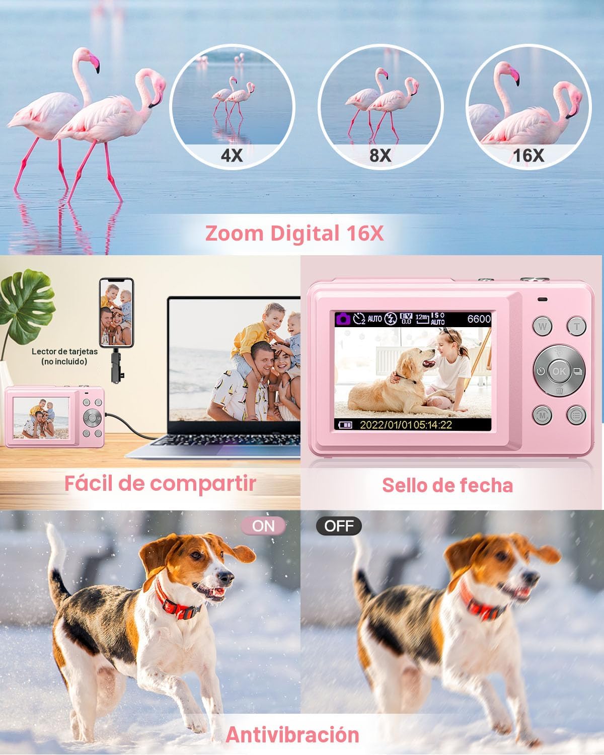 Lecran Cámara digital, FHD 1080P - Cámara de apuntar y disparar par...