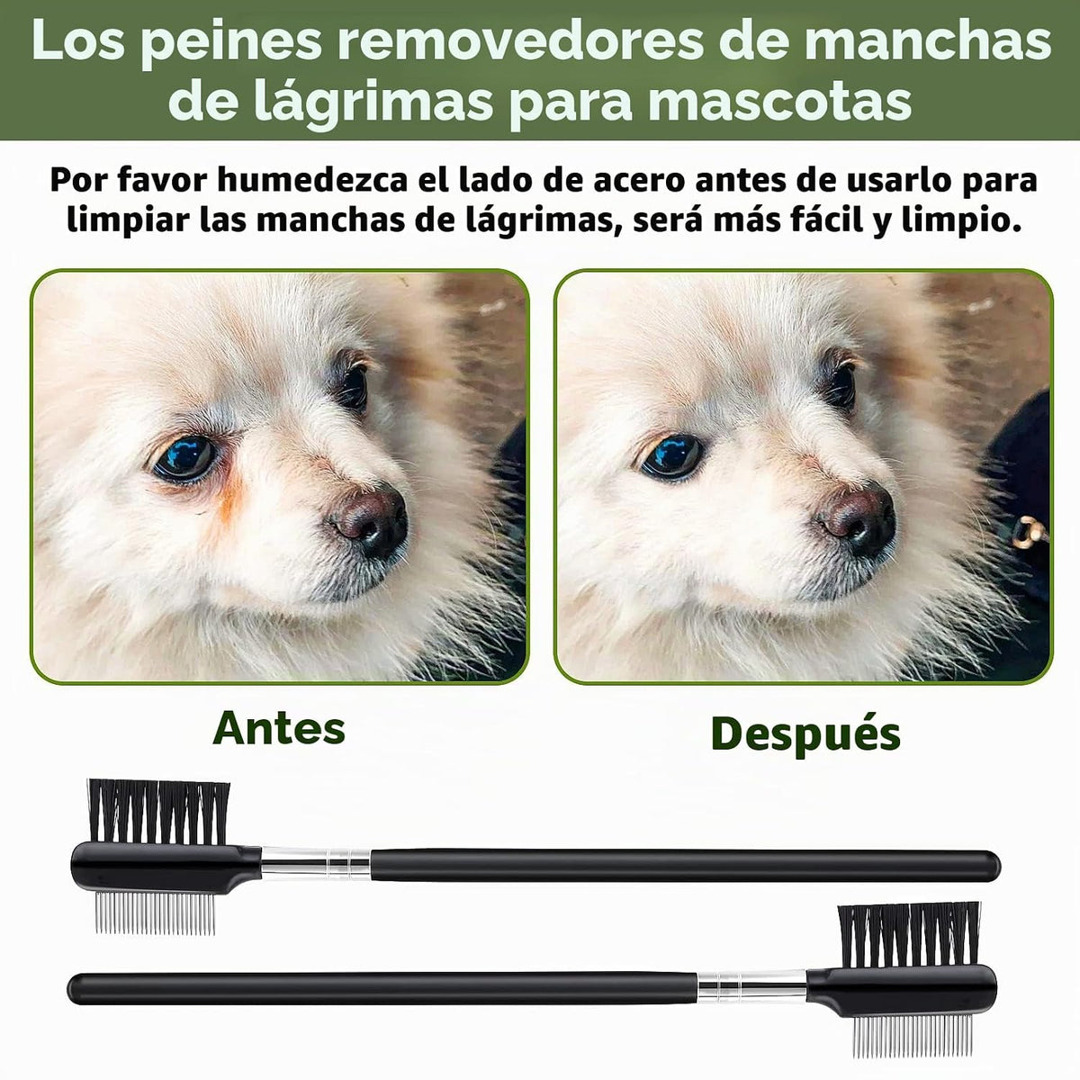 cobee Peine de aseo de metal de doble cabeza para perros, cachorros...
