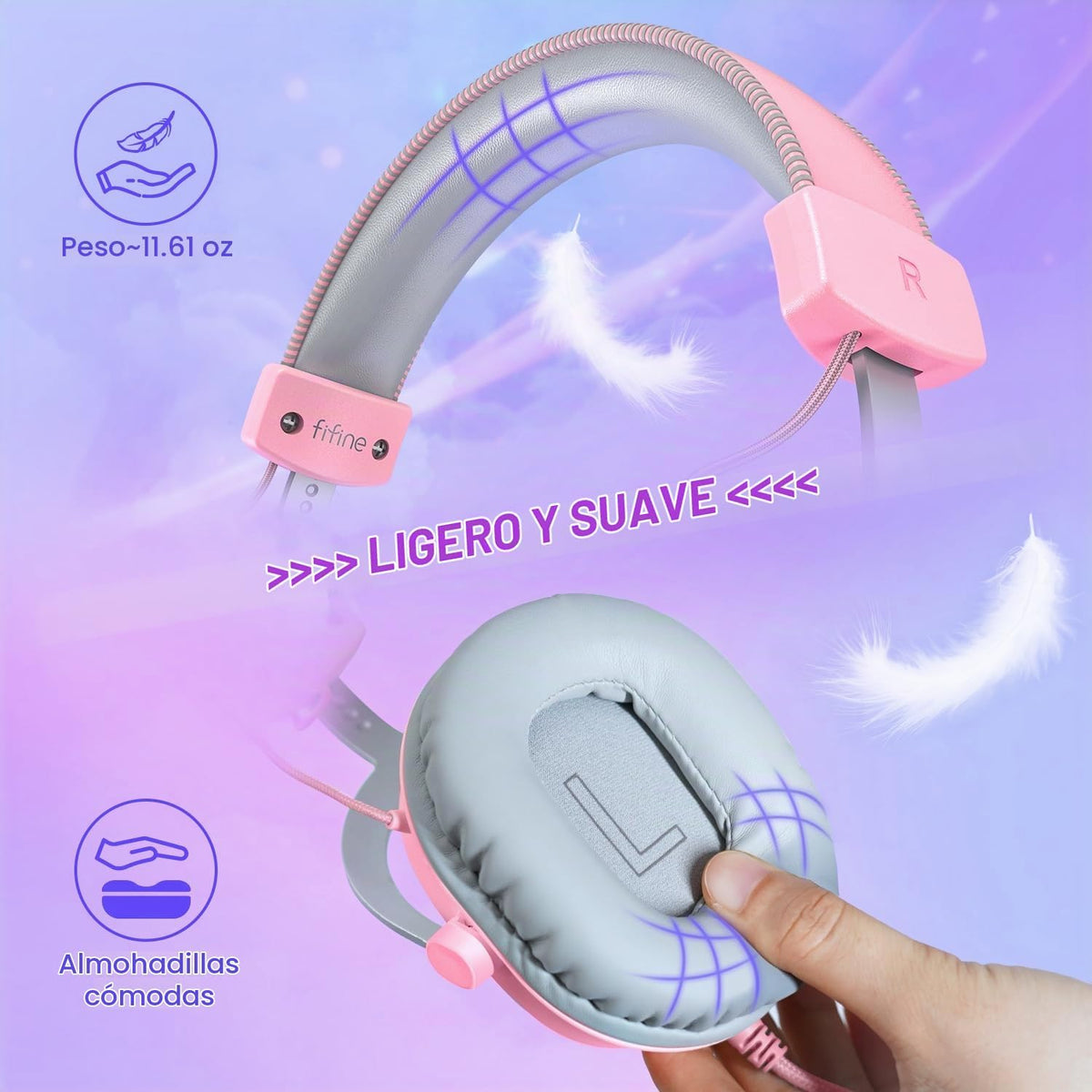 FIFINE Auriculares USB para juegos, auriculares con cable sobre la...