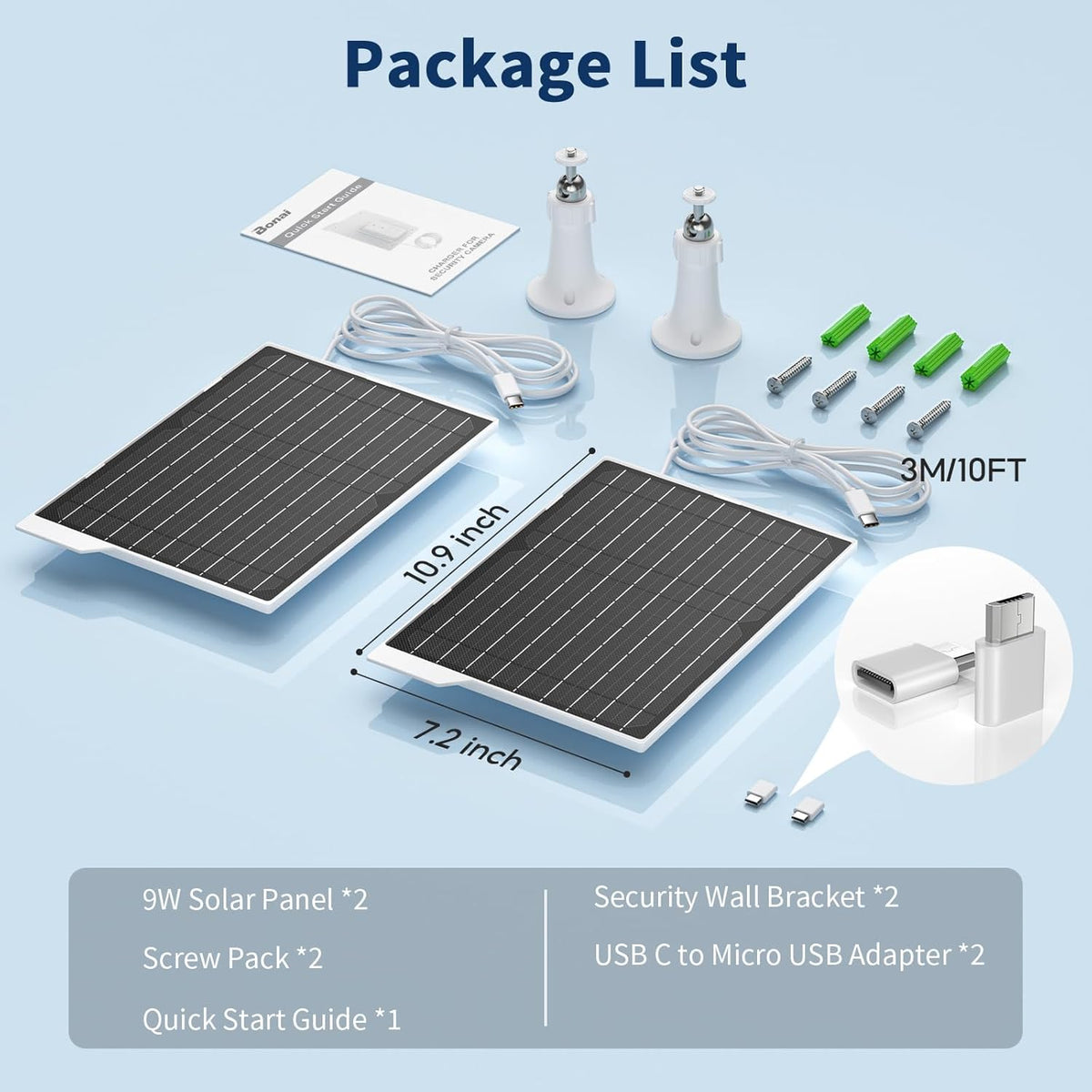 Paquete de 2 paneles solares de 9 W: resistente al agua IP65, carga...