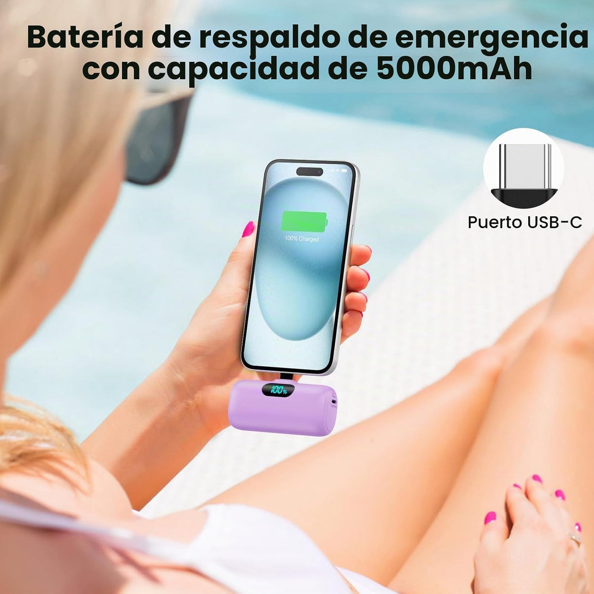 Mini cargador portátil USB C, batería mejorada de carga rápida PD d...