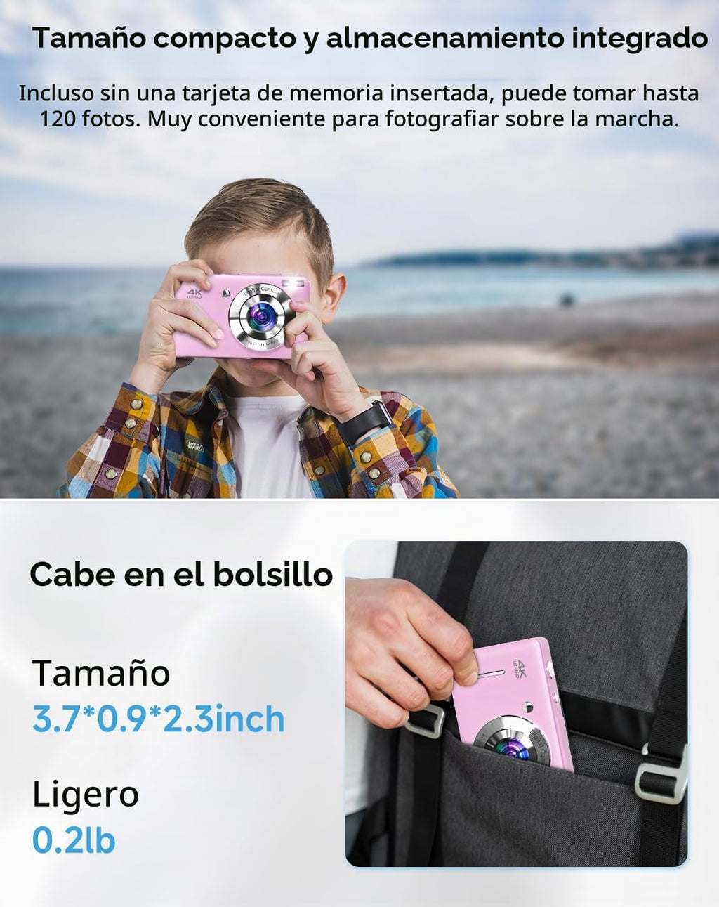 Cámara digital, FHD 1080P 44MP - Cámara digital para apuntar y disp...