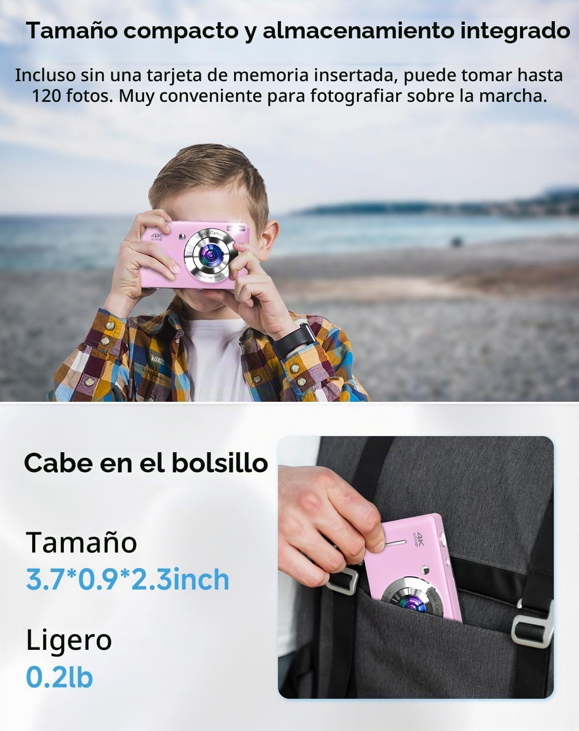 Cámara digital, FHD 1080P 44MP - Cámara digital para apuntar y disp...