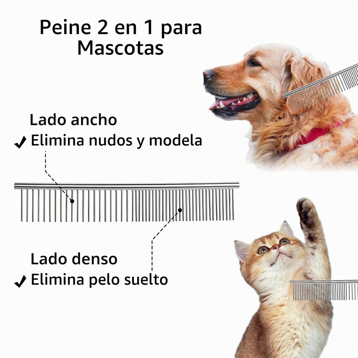 Flezoo 2 cepillos de acero inoxidable para mascotas de 6.4 y 7.5 pu...