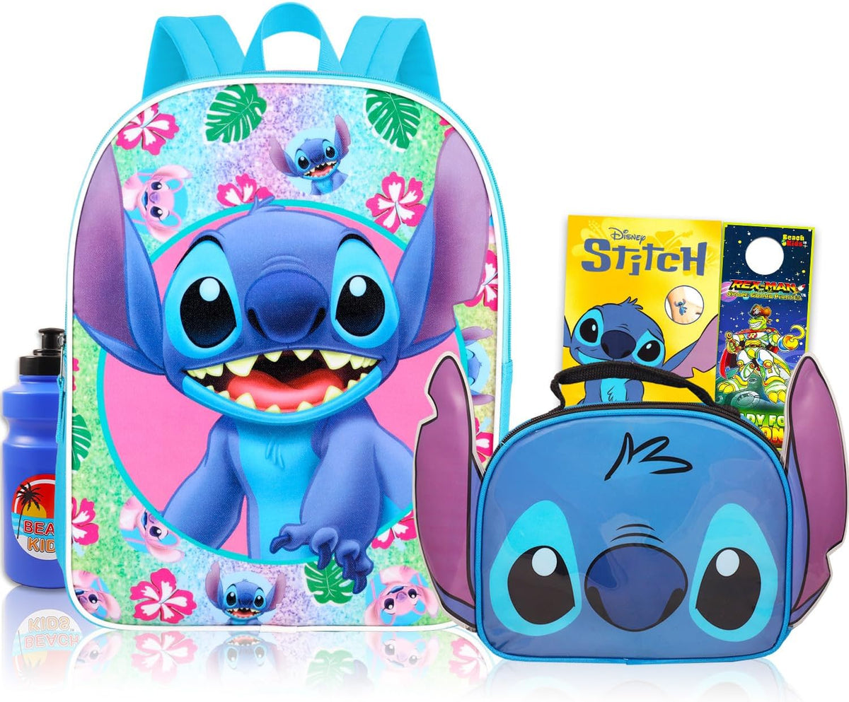 Disney Stitch - Juego de mochila y lonchera para niños escolares, m...