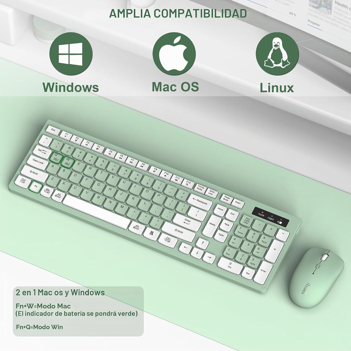 Combo de teclado y mouse inalámbricos silencioso para oficina y hog...