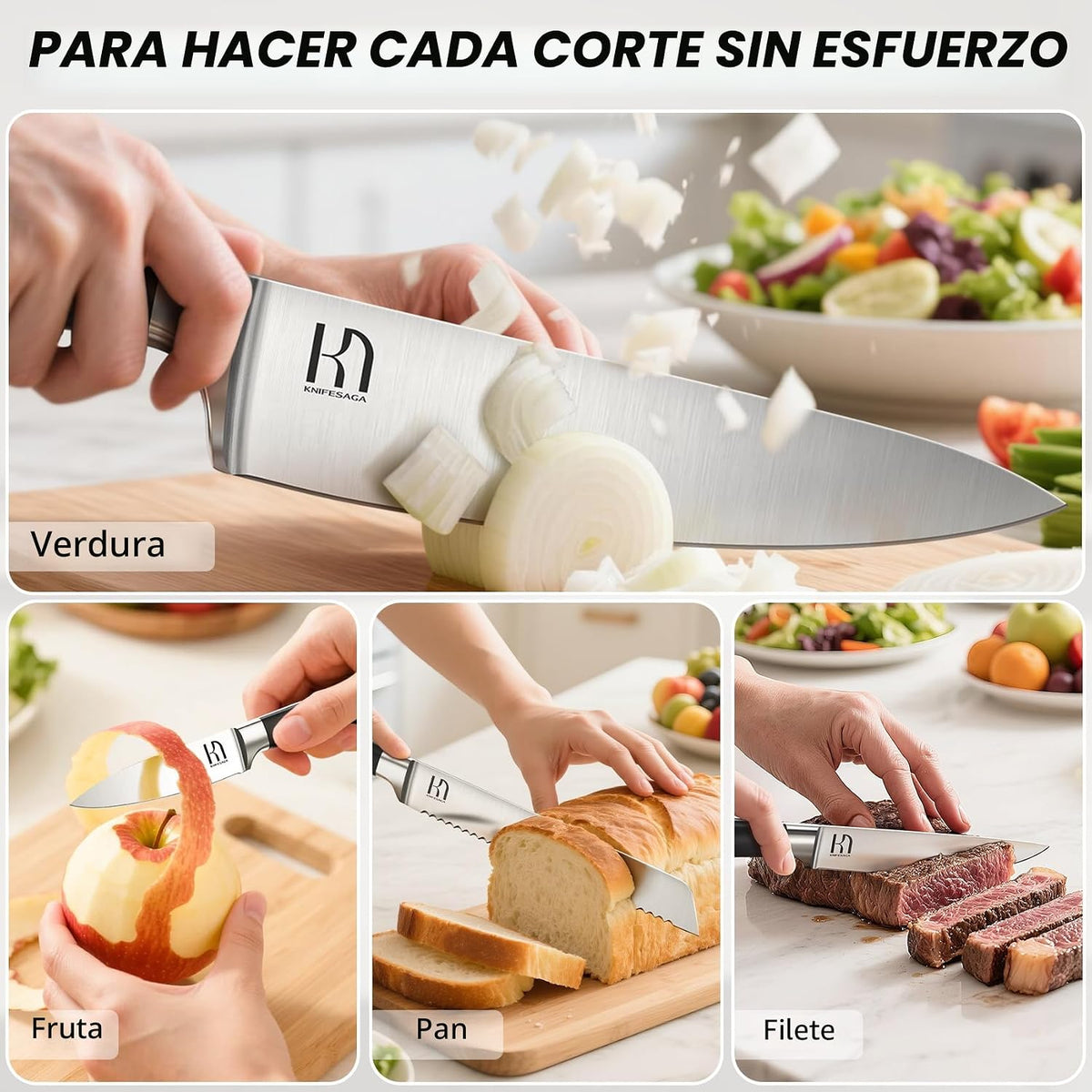 KnifeSaga - Juego de cuchillos, 15 piezas de bloque de cuchillos de...