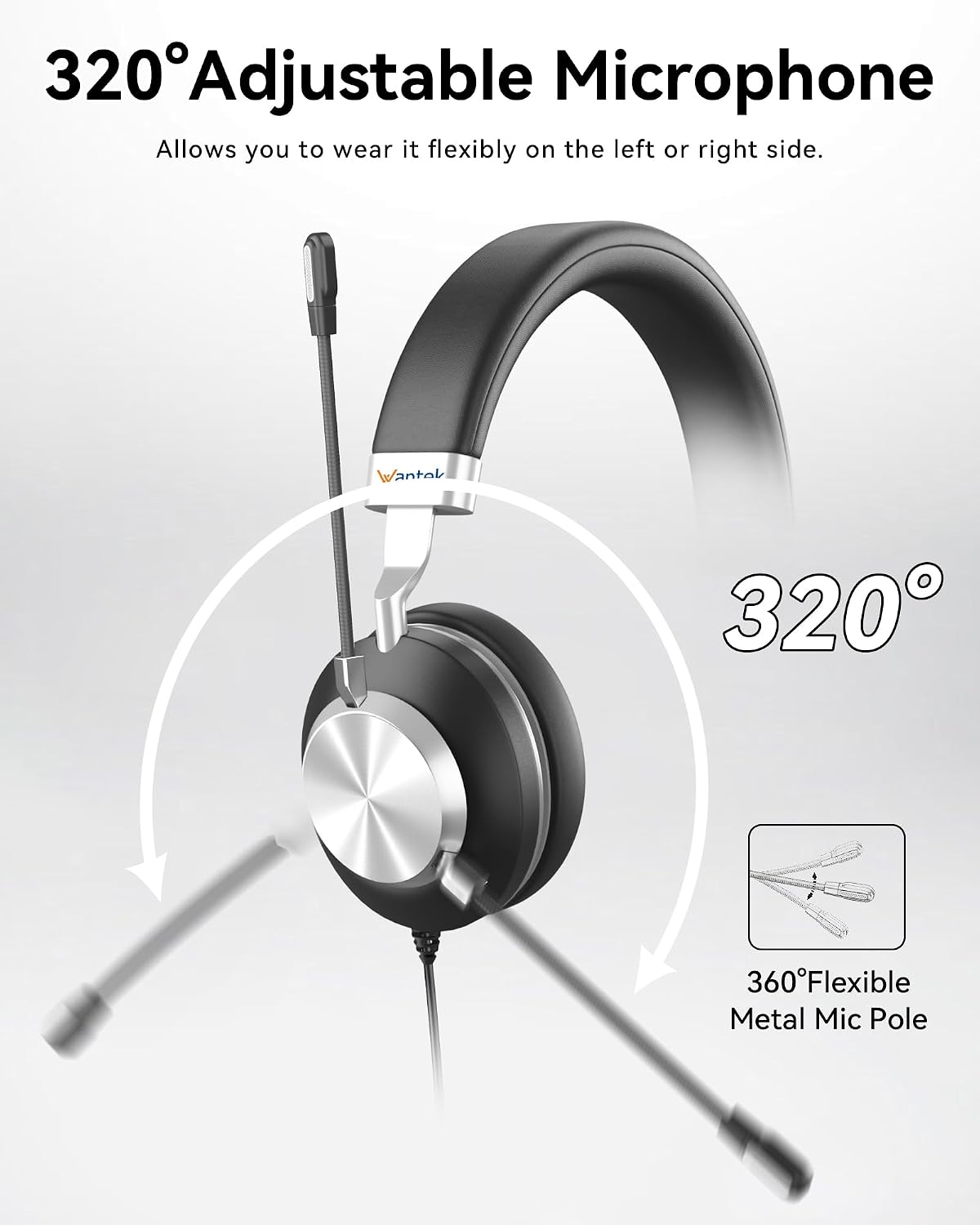 Wantek - Auriculares USB con micrófono para PC, auriculares para co...