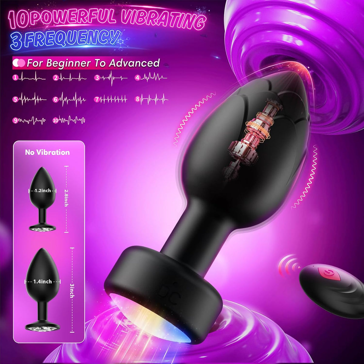 Yolodit Enchufe de tope vibratorio con luz vibratoria con aplicació...