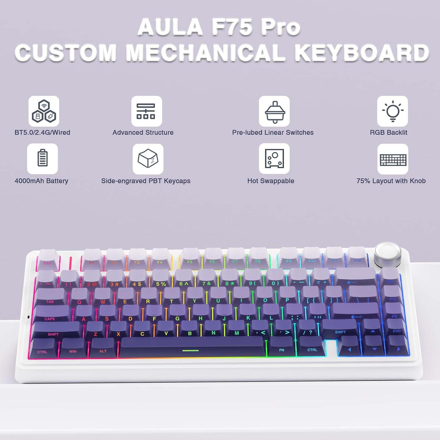 Teclado mecánico inalámbrico AULA F75 Pro, teclado personalizado in...