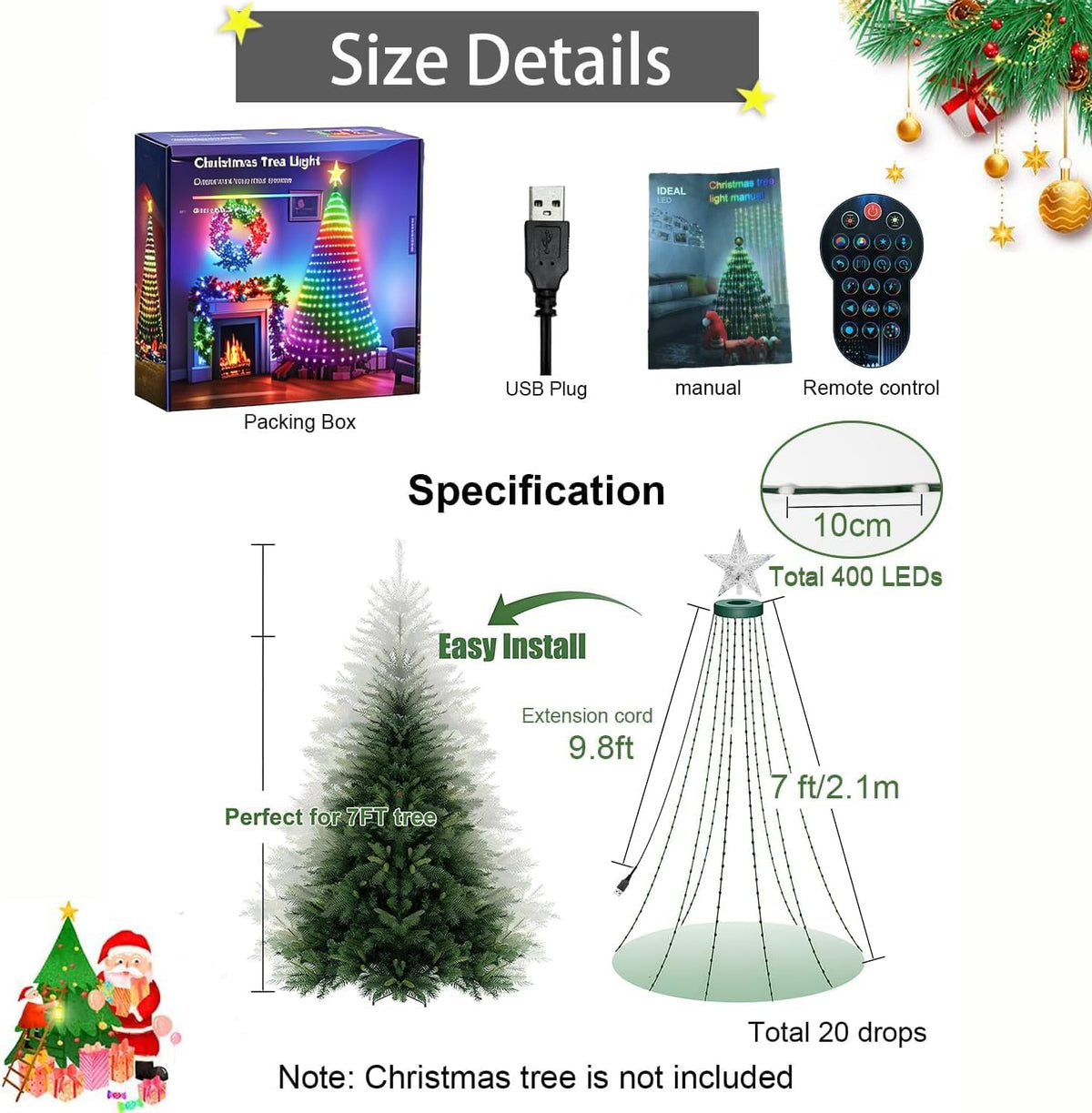 Luces inteligentes para árbol de Navidad, luces LED de cascada, dec...