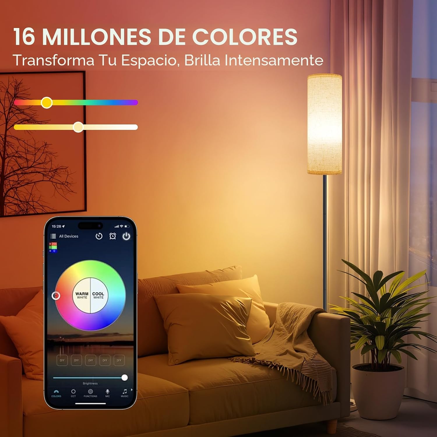 FRIDEKO HOME Lámpara de pie, iluminación ambiental que cambia de co...