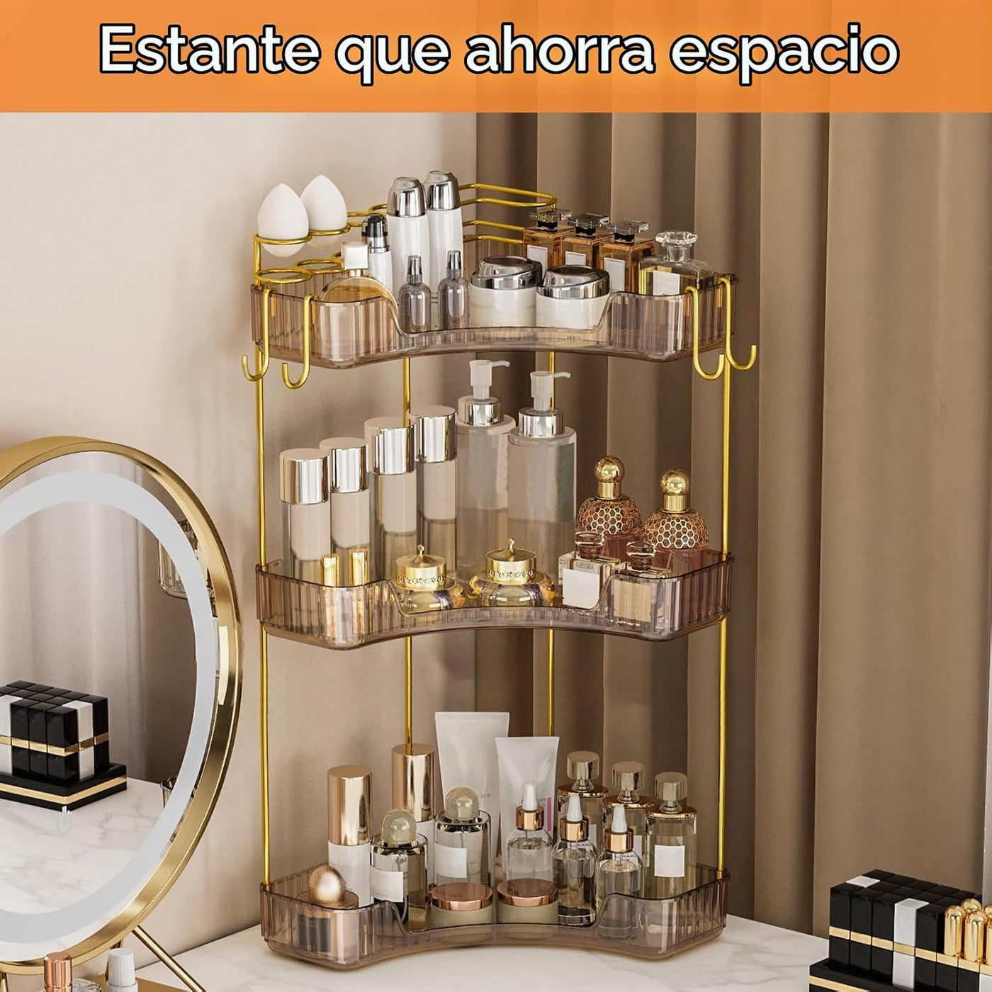 Greenby Organizador esquinero de 3 niveles, estante de maquillaje y...