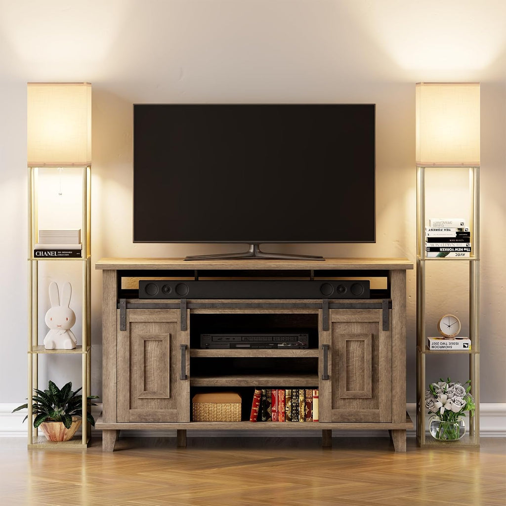 PARTPHONER Lámpara de pie con estantes para sala de estar, madera n...