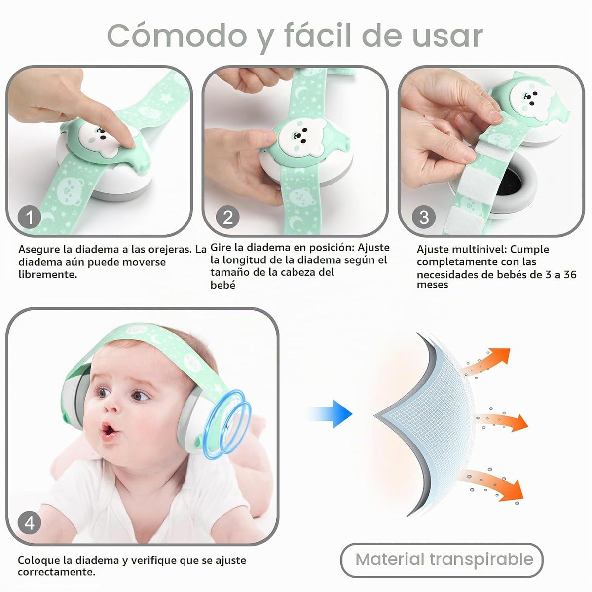 YomauiYee Orejeras para bebé, Auriculares para bebés con cancelació...