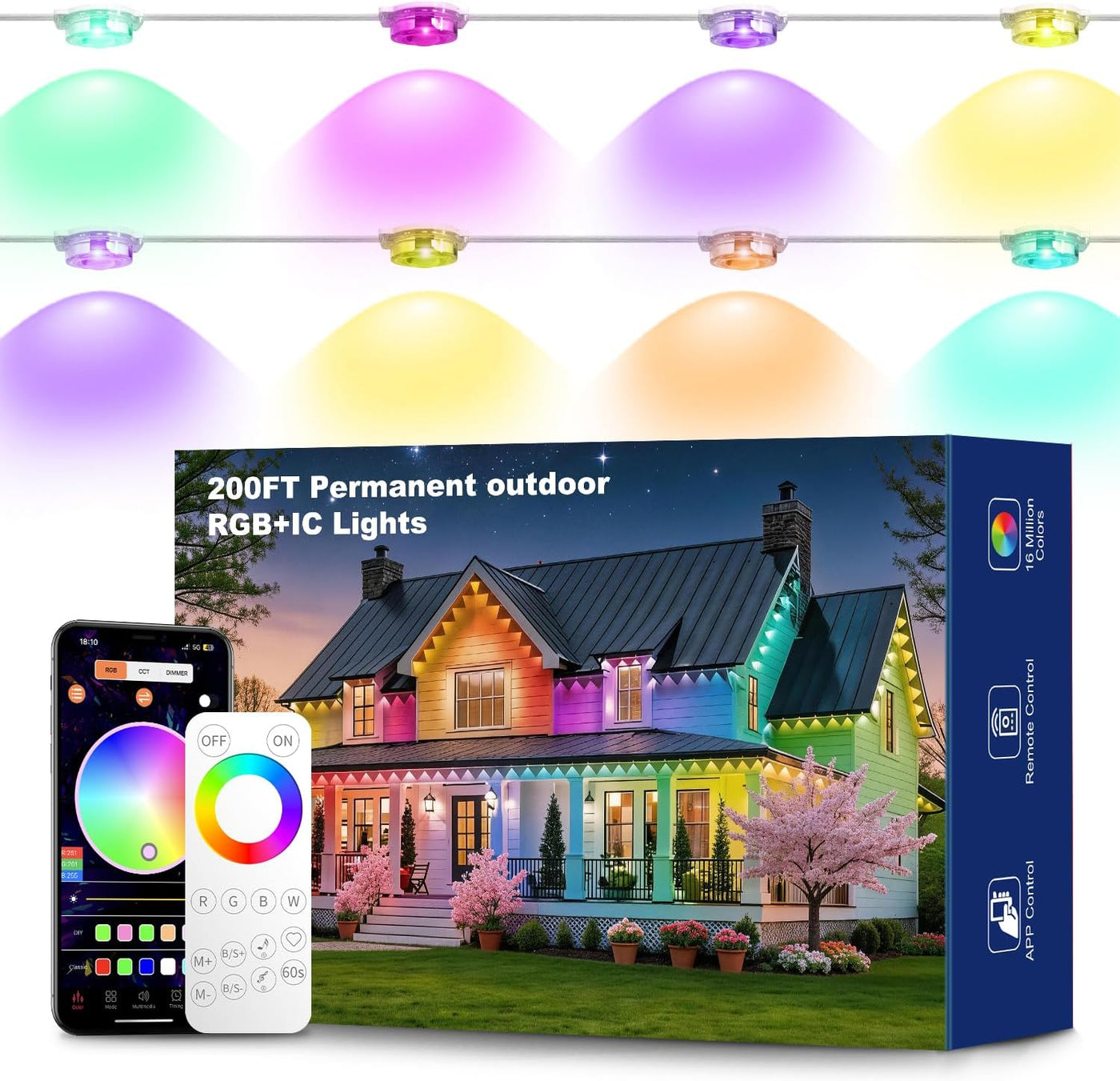 MILADALED Cadena de luces LED inteligentes RGB+IC permanentes para...