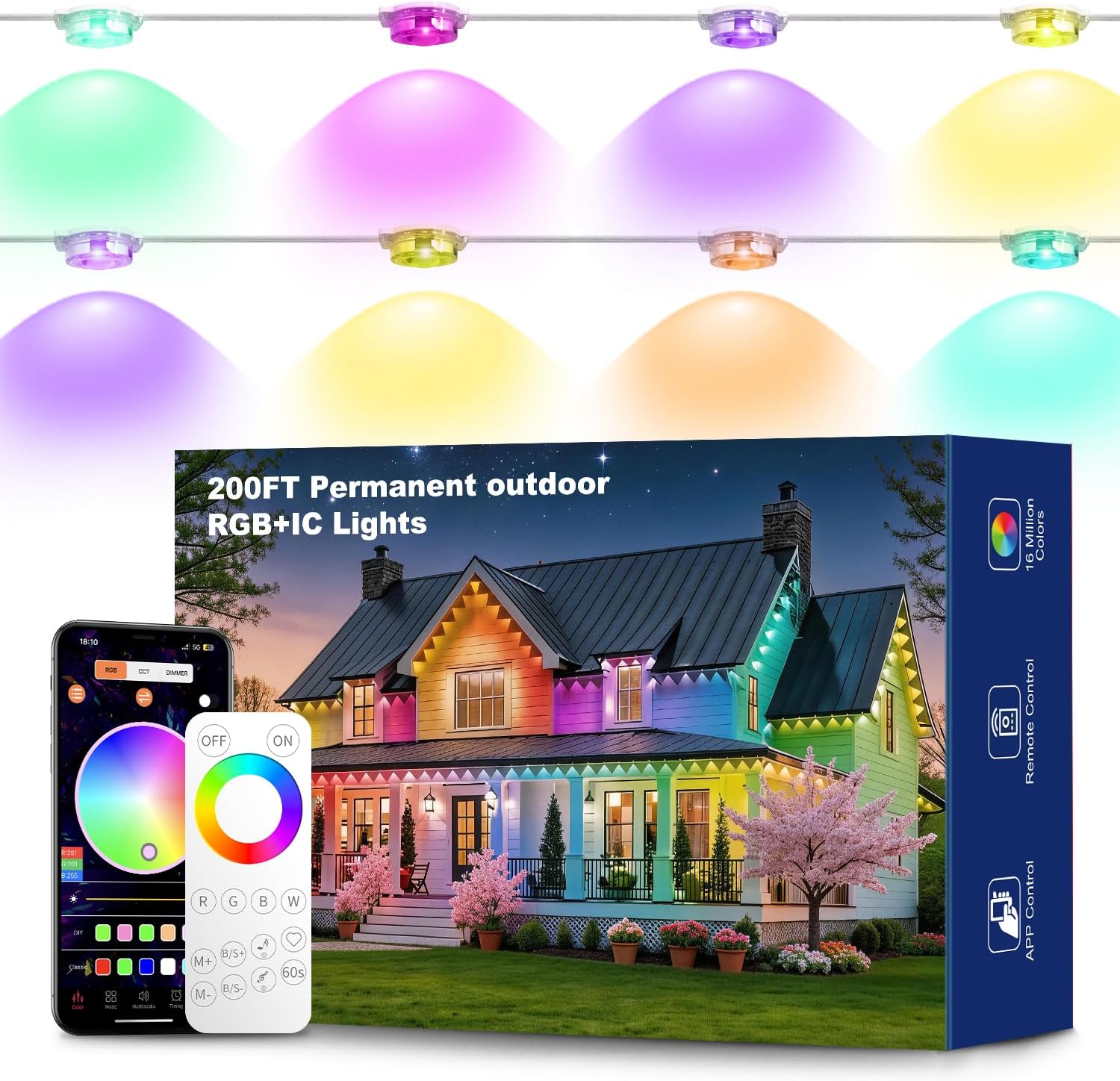 MILADALED Cadena de luces LED inteligentes RGB+IC permanentes para...