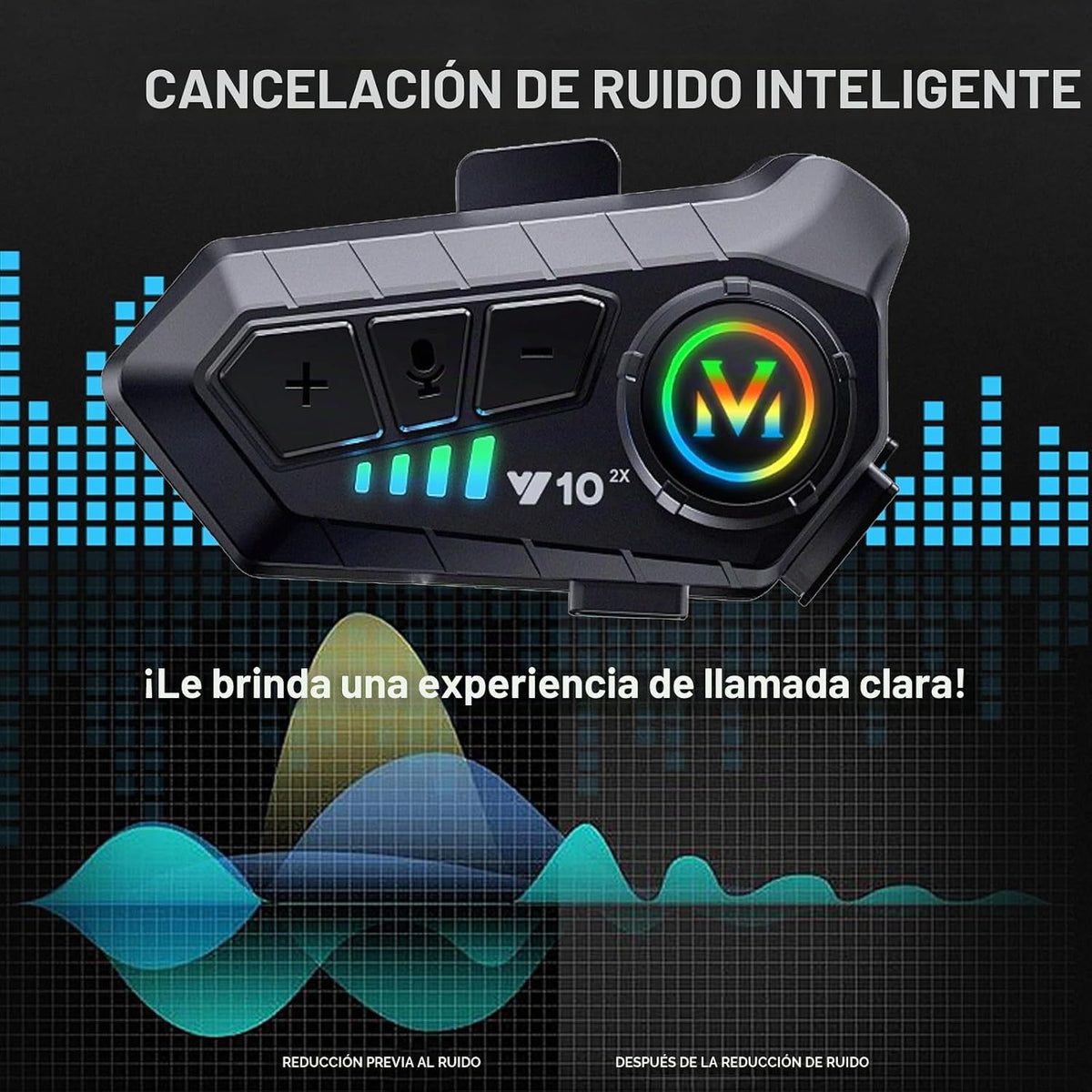 Casco de intercomunicación para motocicleta, Bluetooth 5.3, auricul...