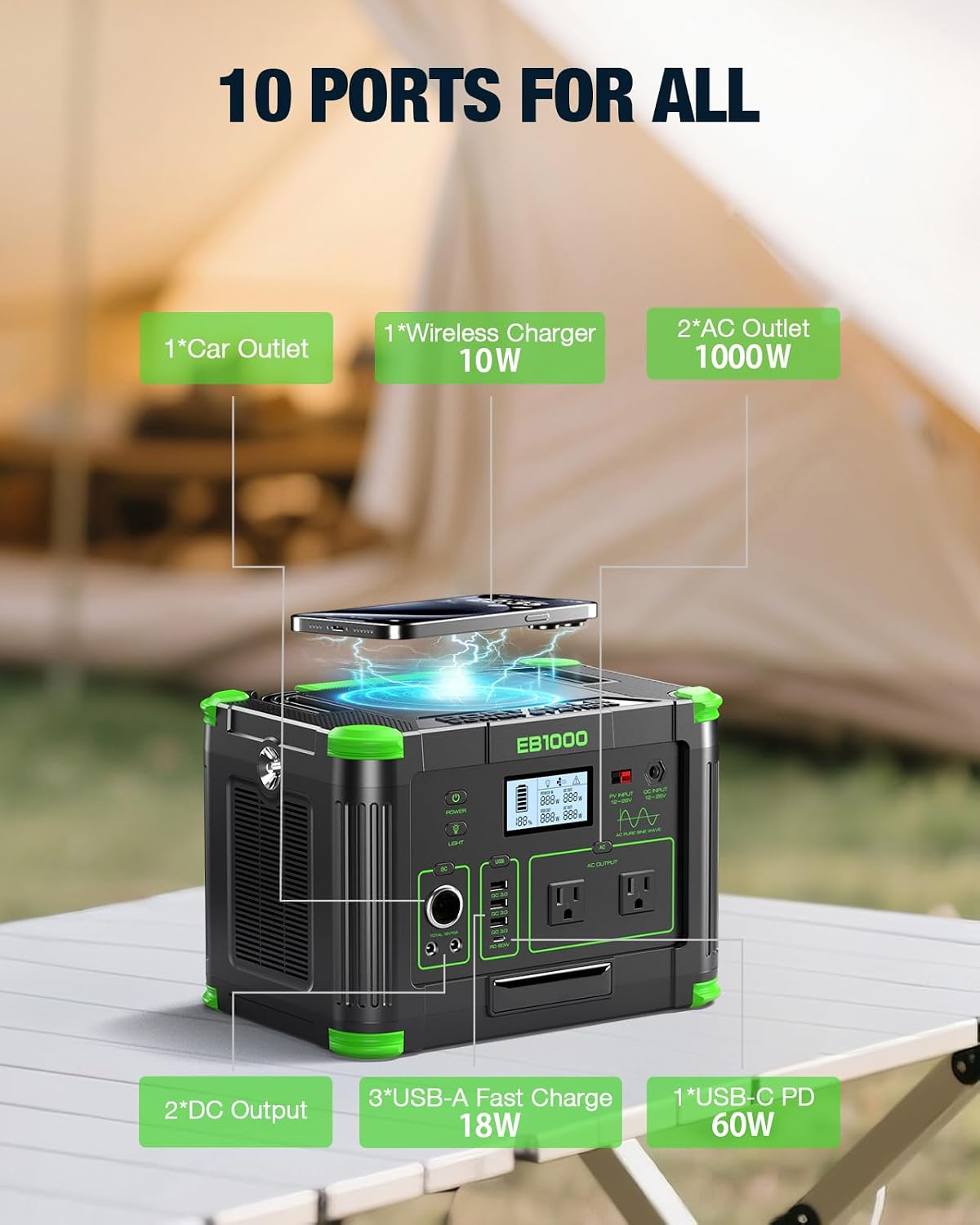 GRECELL 999Wh generador solar 1000W estación de energía portátil pa...