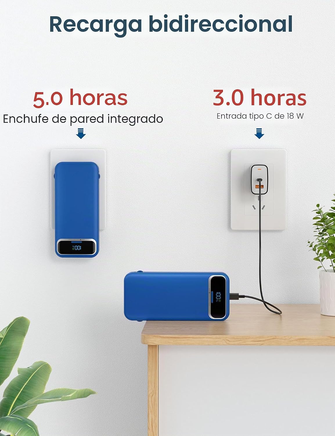 Cargador portátil aonidi de 12000 mAh con cables integrados y enchu...