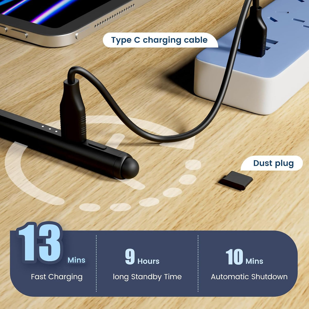 Lápiz óptico para iPad, lápiz de carga rápida de 13 minutos para Ap...
