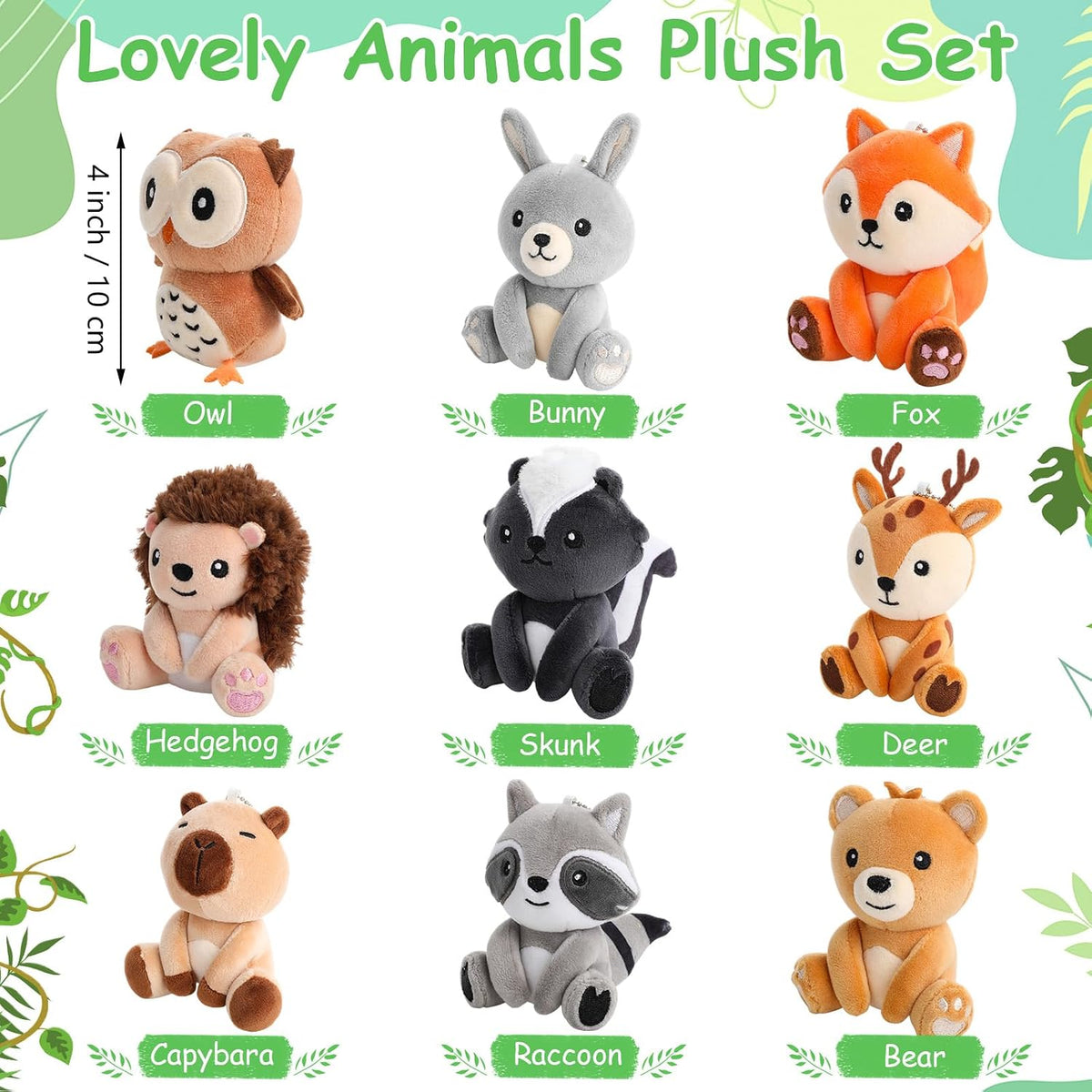 Aoriher - Juego de 9 animales de peluche de bosque a granel de 4 pu...