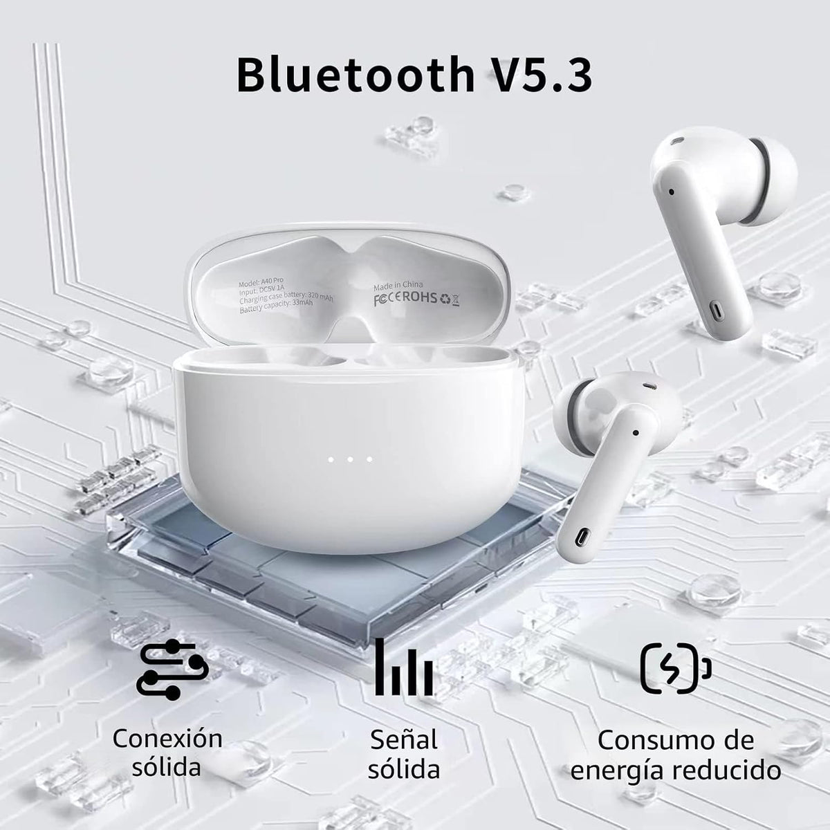 XIAOWTEK Auriculares inalámbricos A40 Pro, auriculares Bluetooth de...