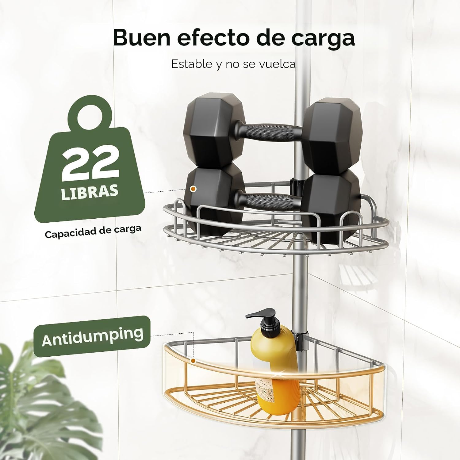 HAMITOR Organizador de Ducha de Esquina con Barra de Tensión: Organ...