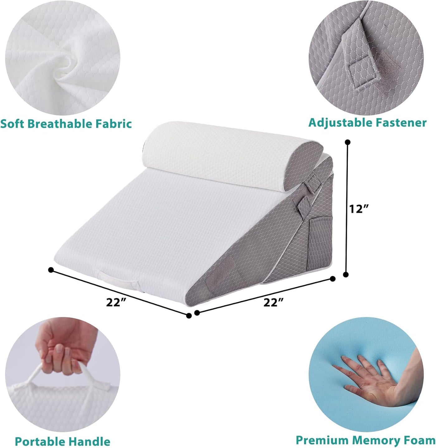 Bedluxe - Juego de 3 almohadas ortopédicas de cuña, triangular, ple...