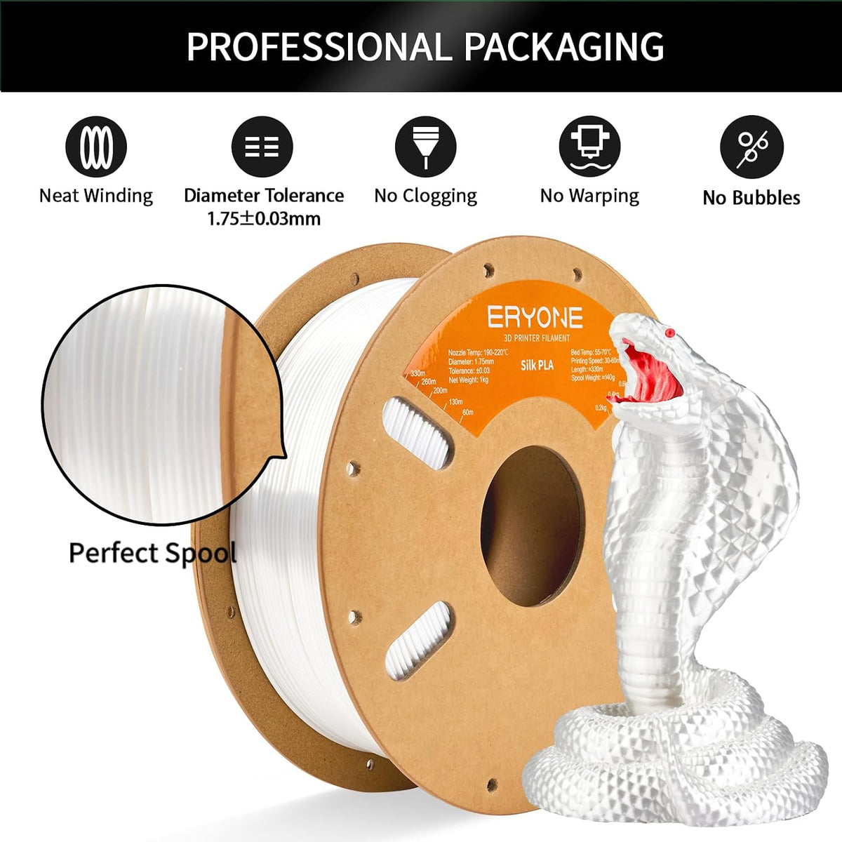 ERYONE Filamento PLA de seda para impresora 3D de 0.07 in +\/- 0.00...
