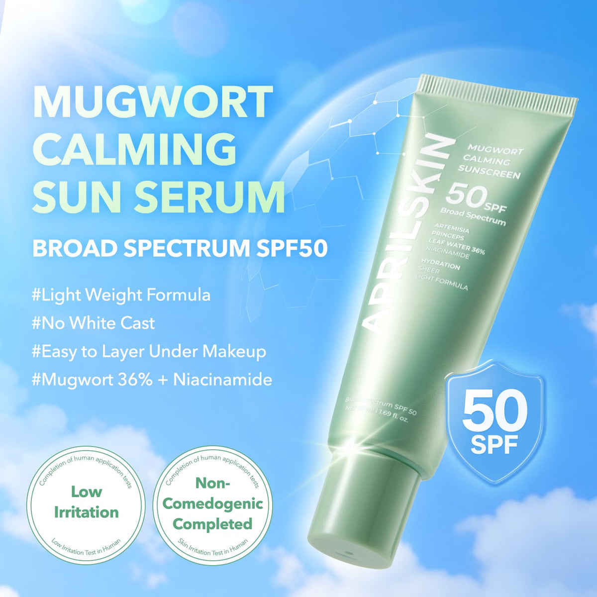 APRILSKIN Artemisa - Protector solar calmante SPF50 Serum solar lig...