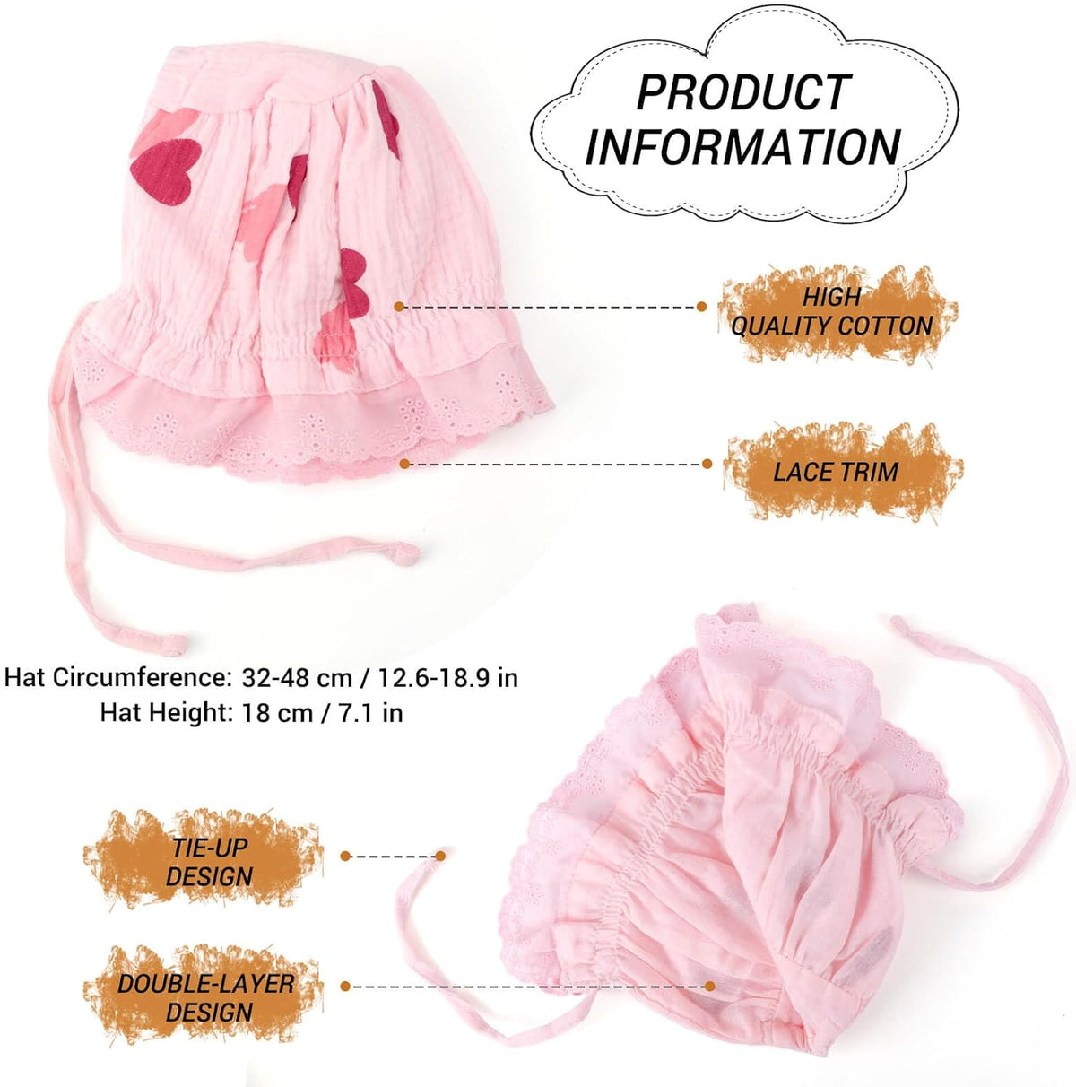 DRESHOW BQUBO - Gorro de algodón de encaje para bebé, recién nacido...