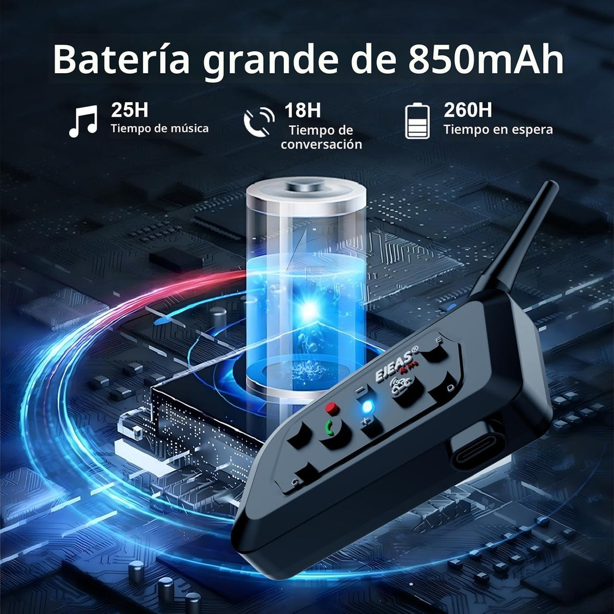 EJEAS V6 Pro - Intercomunicador Bluetooth para casco de motocicleta...