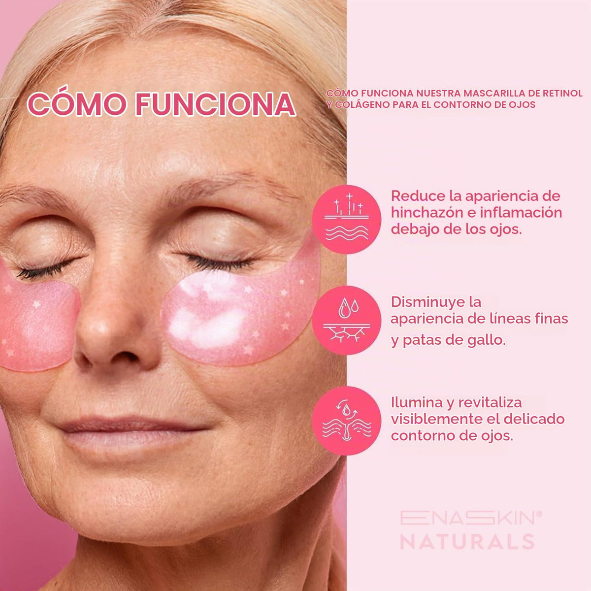 Enaskin Naturals Parches de cafeína debajo de los ojos para la hinc...