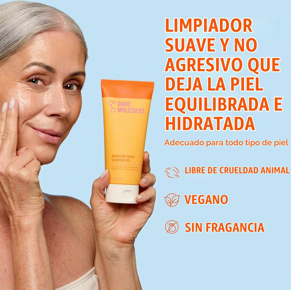 Good Molecules Gel limpiador facial hidratante, lavado facial suave...