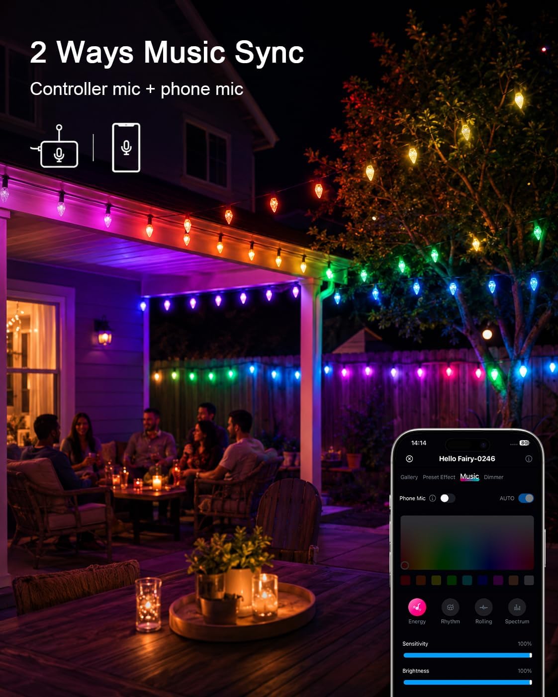 197FT 250LED Smart C9 luces de Navidad al aire libre, luz de cadena...