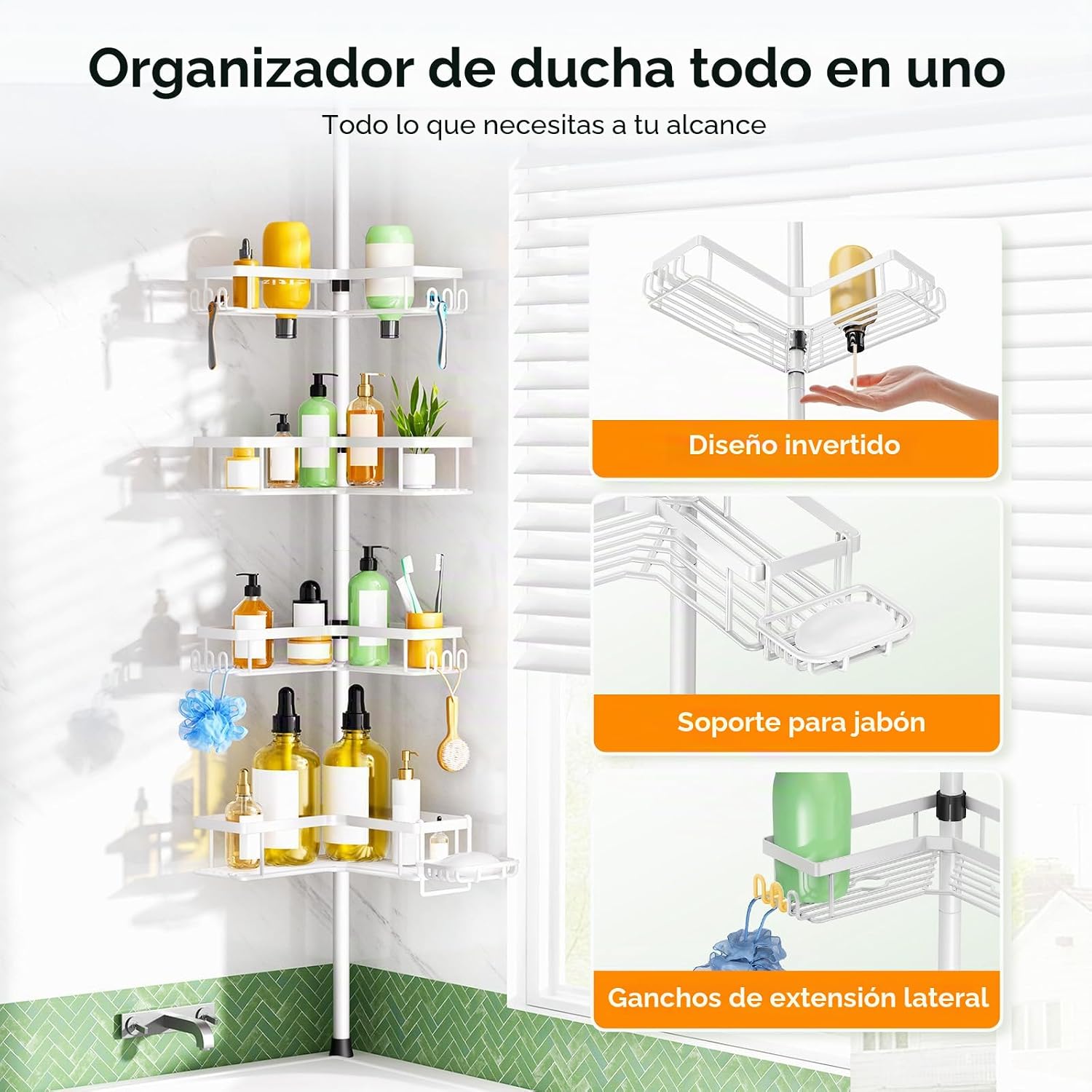 HAMITOR Organizador de ducha esquinero blanco: estante organizador...