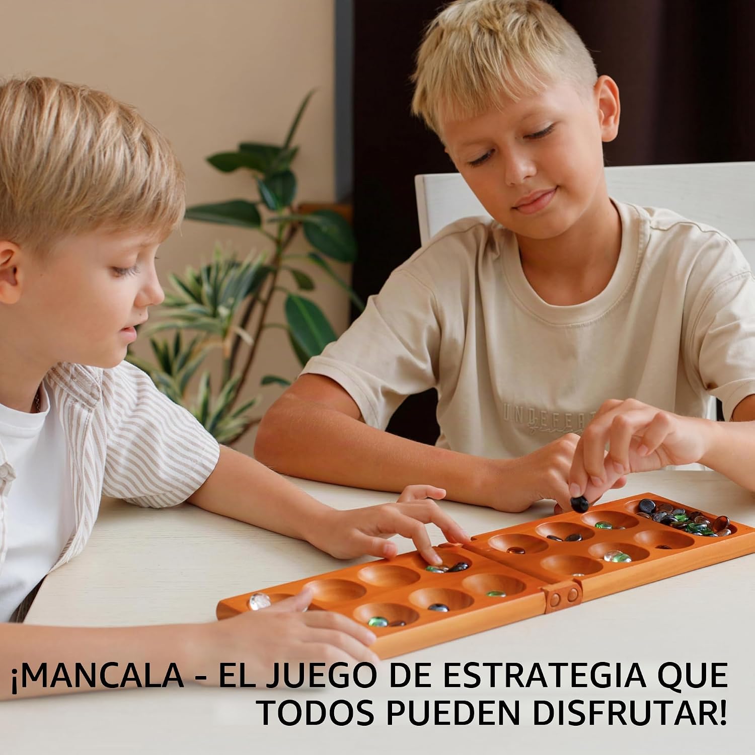 Mancala - Juego de mesa con bloqueo magnético, juego plegable clásico para 2 jugadores, juego de mancala de madera con 56 guijarros de cristal, juego de Mancala para niños y adultos