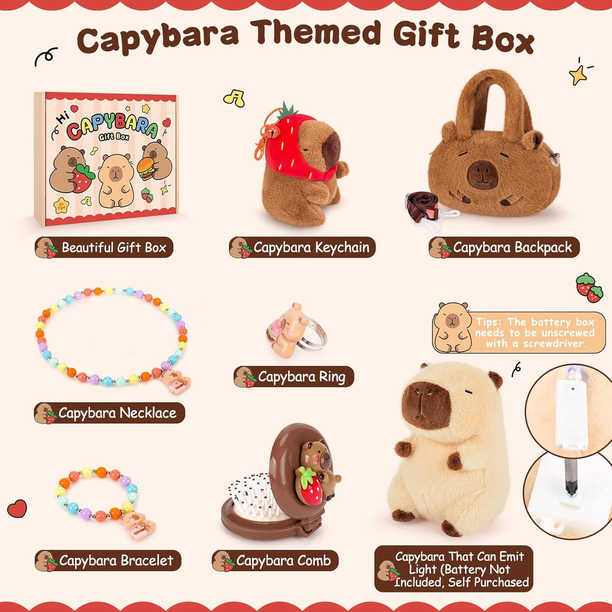 Achwishap Caja de Regalos de Capibara, Peluche de Capibara Iluminad...