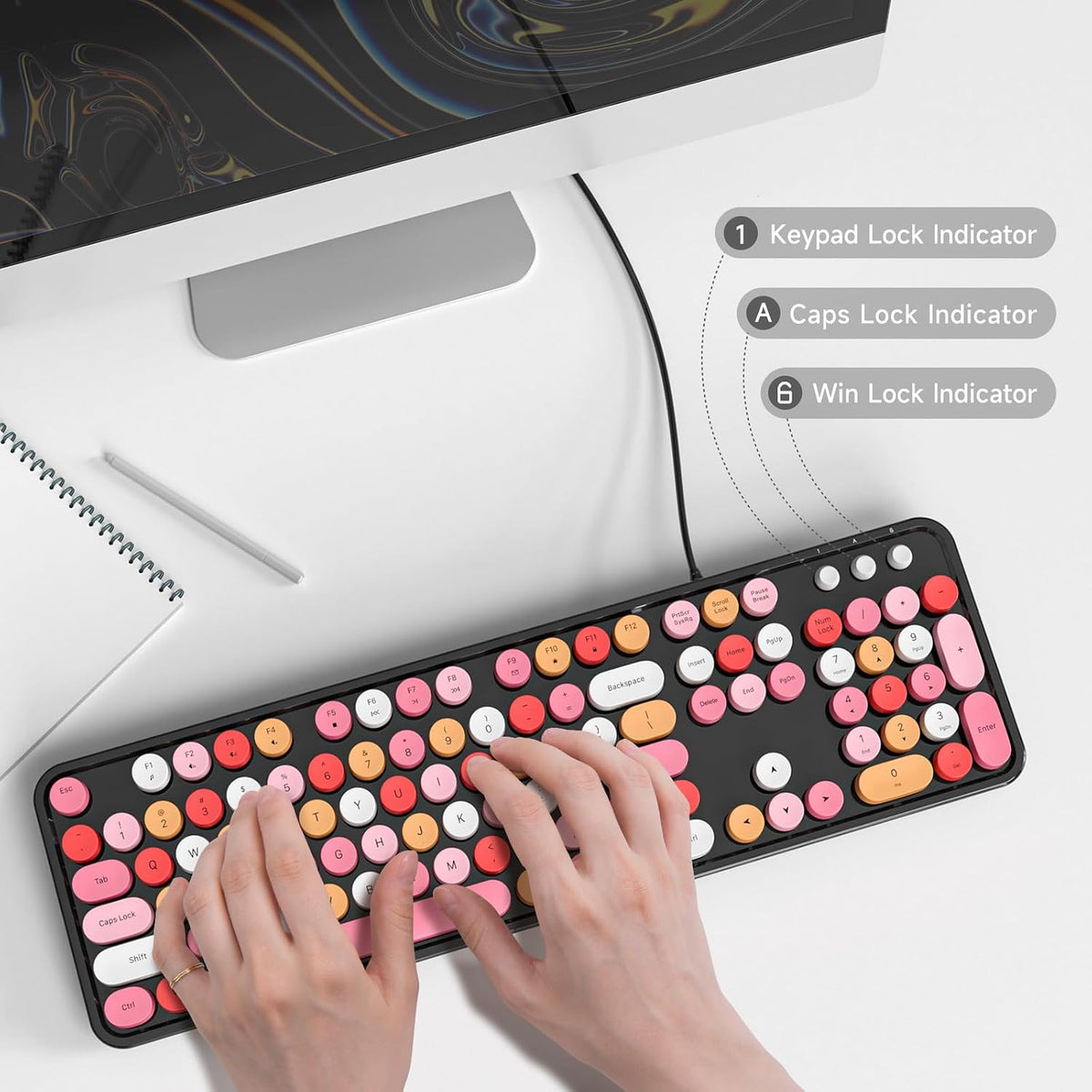 Dilter - Teclado con cable, 104 teclas, tamaño completo, tipo máqui...