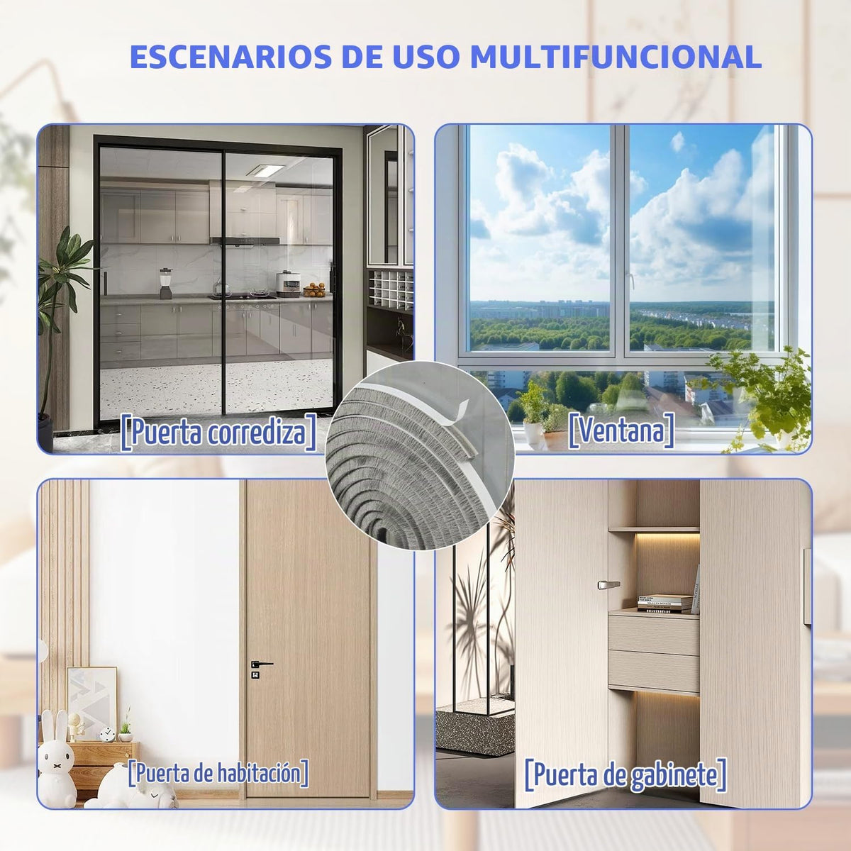 Cepillo autoadhesivo de 50 pies, burlete para puerta, 0.35 pulgadas...