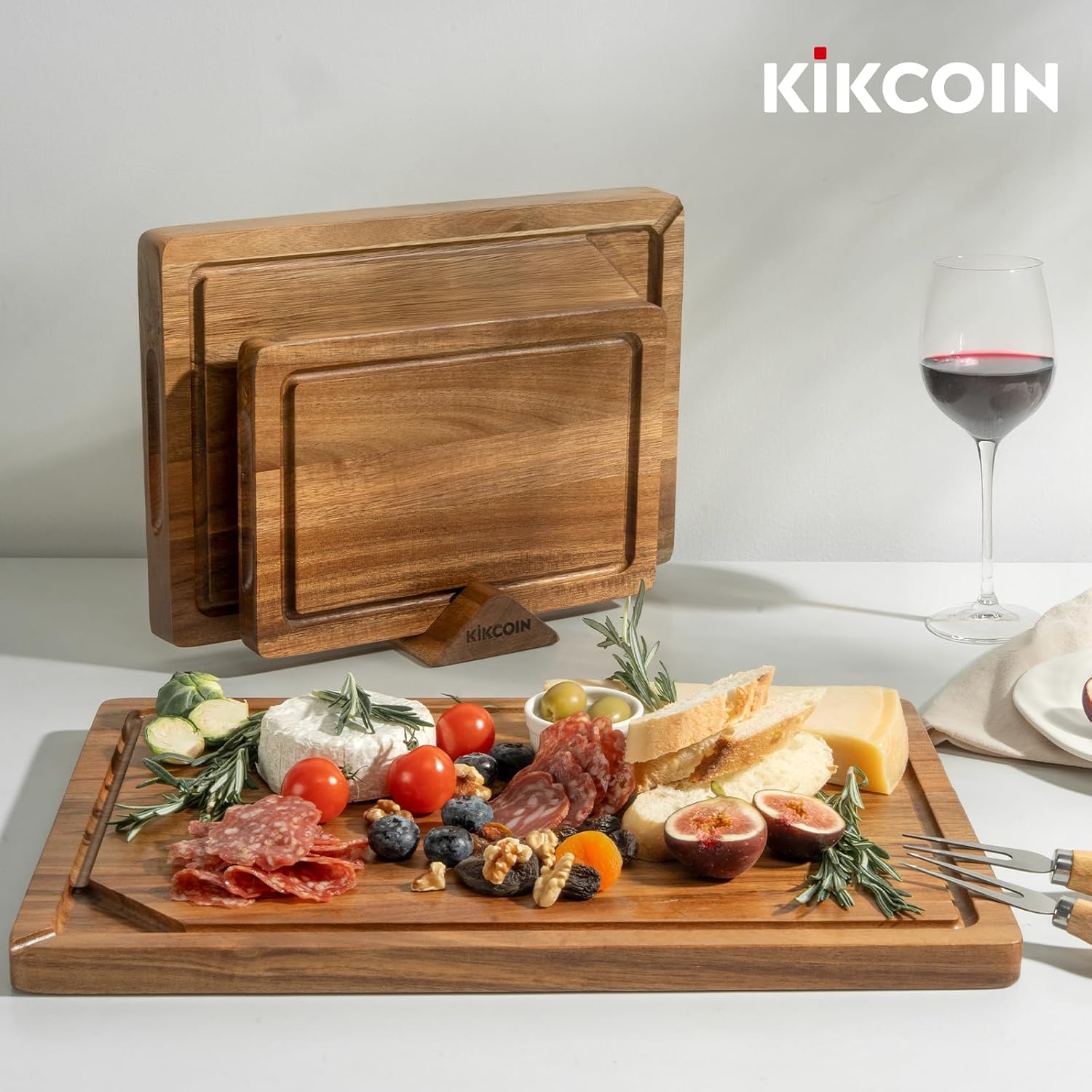 Kikcoin Tabla de cortar de madera para cocina, juego de 3 tablas de...
