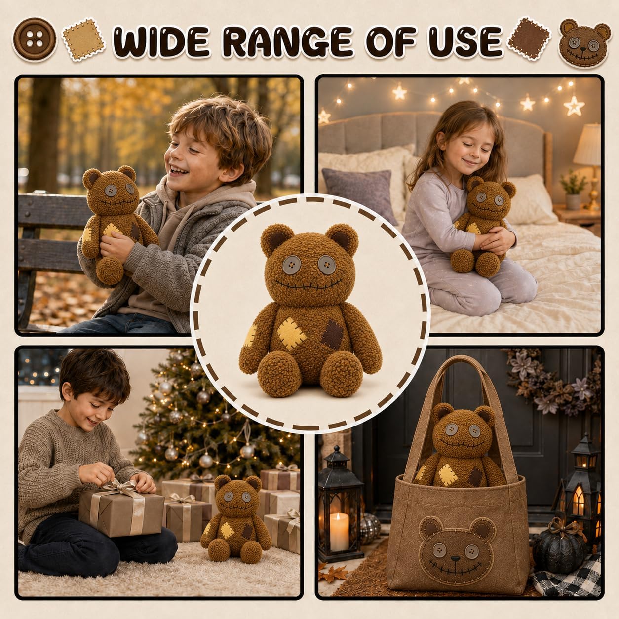 PHHKK Peluche de oso marrón cosido gótico de Halloween, decoración...