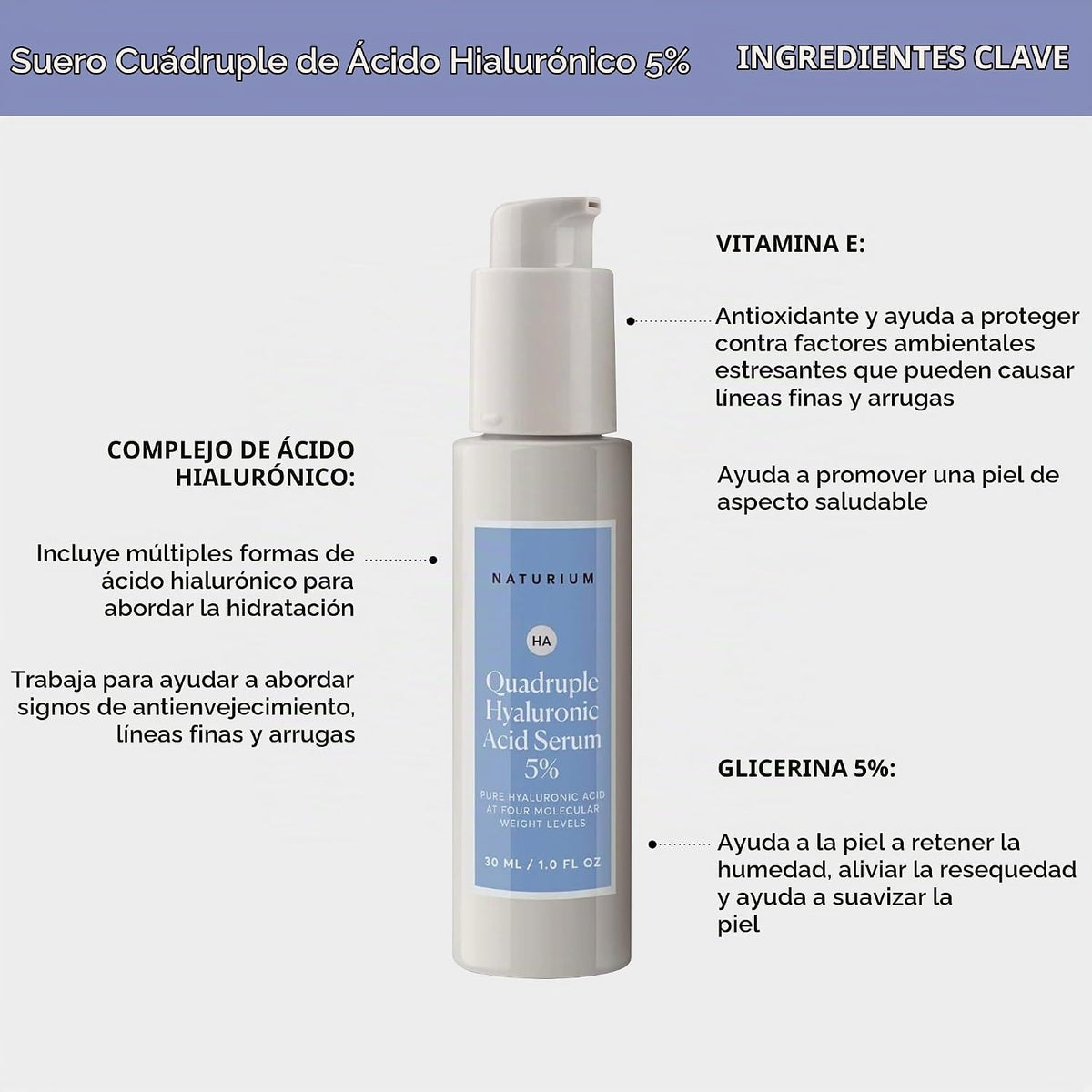Naturium Suero de Ácido Hialurónico Cuádruple al 5%, Suero Facial H...