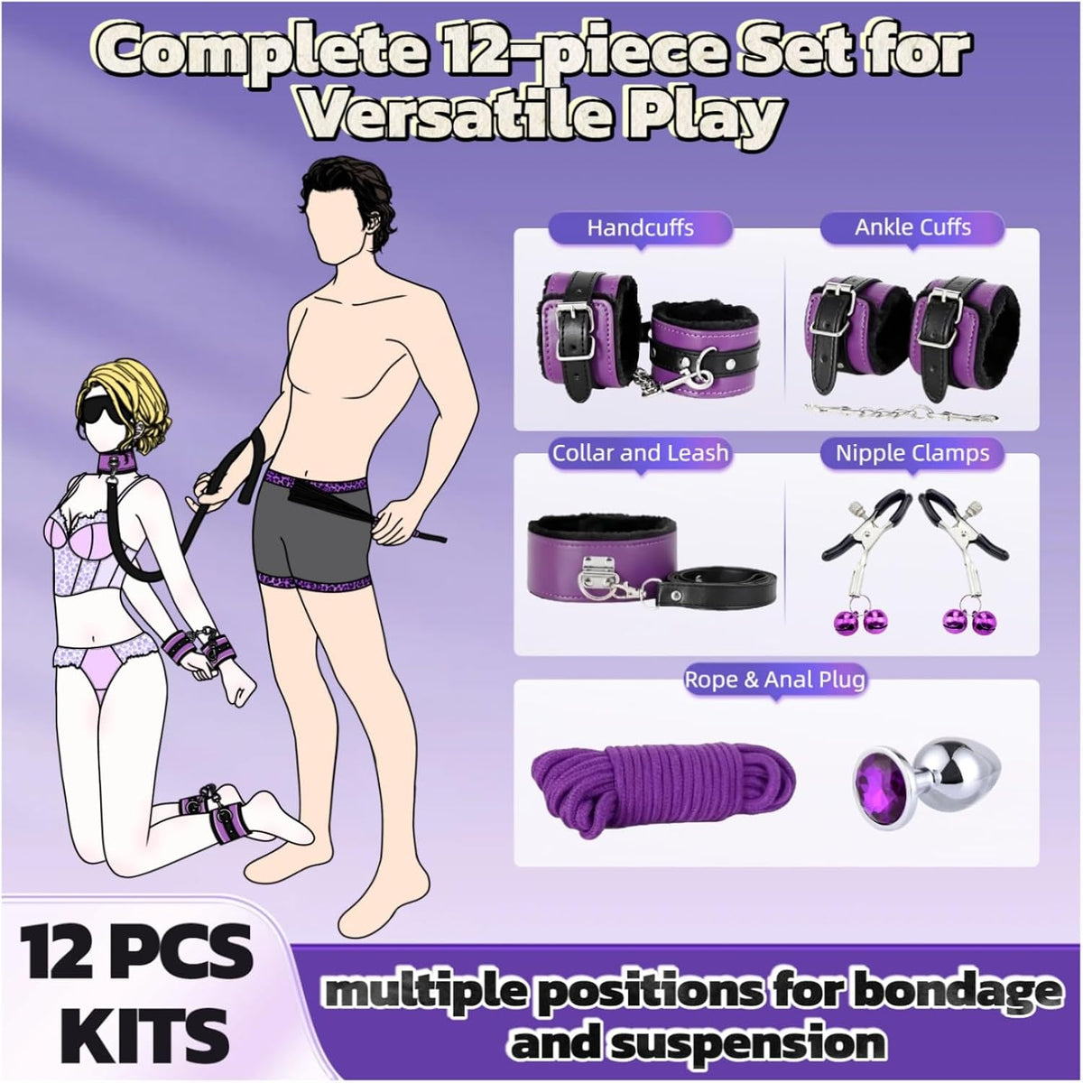 BDSM - Kits de restricción de bondage, 12 piezas, juguetes sexuales...